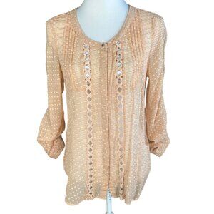 Meadow Rue Anthropologie Adoria Swiss Dot Button Top Silk Chiffon Peach Medium